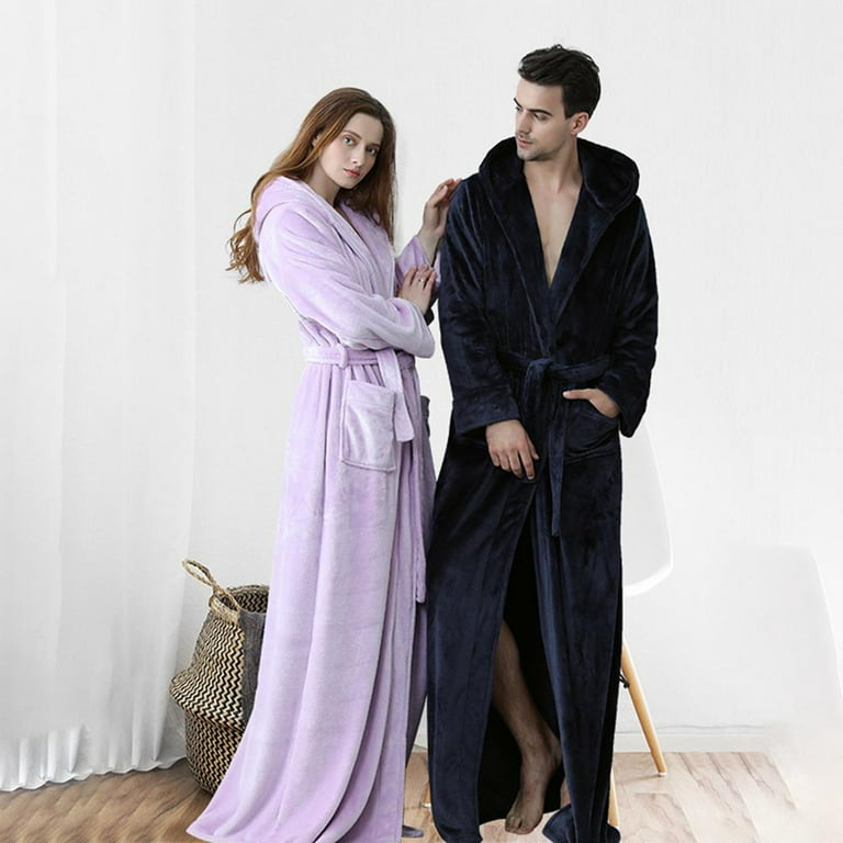 Details about   Men's oversized flannel bathrobe winter extra long hooded warm robe nightgown